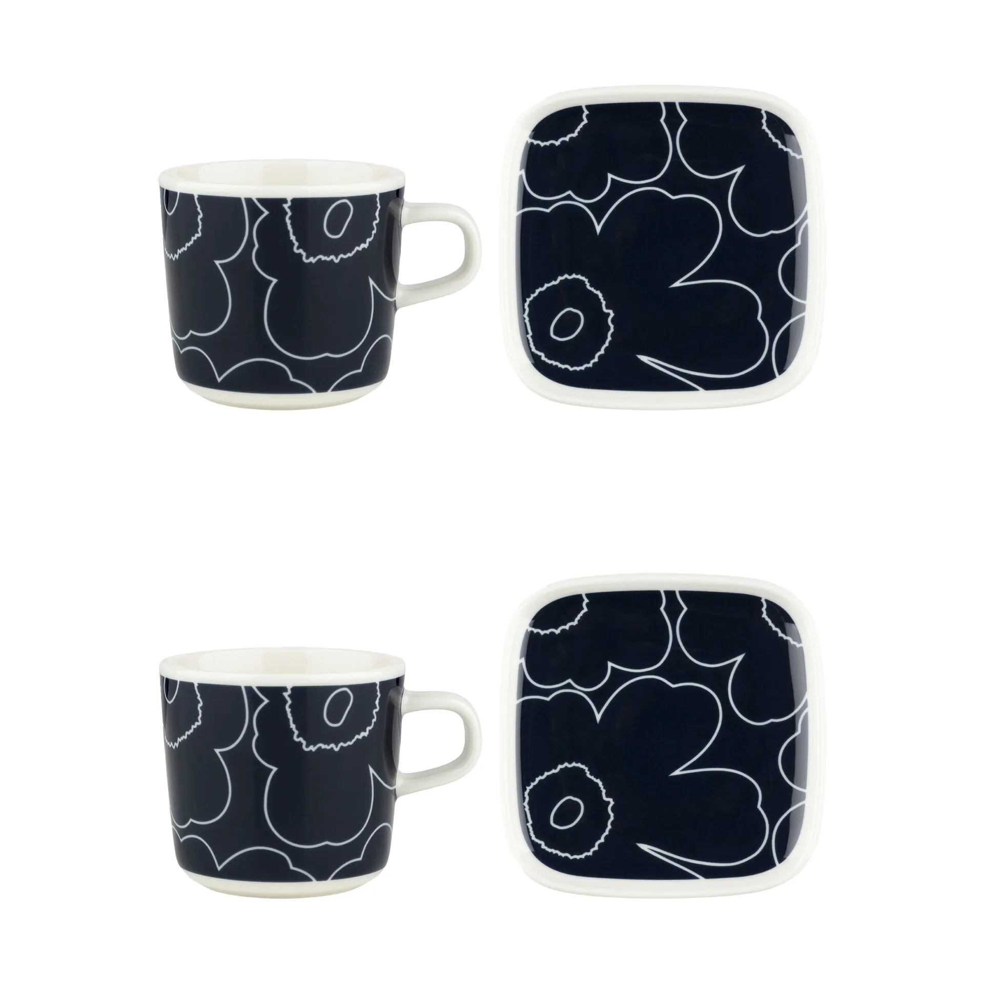 Set Piirto Unikko con tazza e piattino 20 cl 4 pezzi, White-dark blue Marimekko