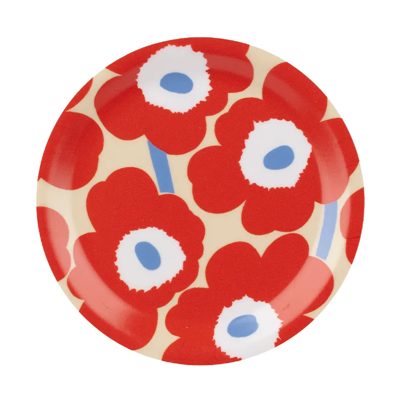 Sottobicchiere Unikko, Melon-arancione rosso-azzurro chiaro-bianco sporco, Ø11 cm Marimekko