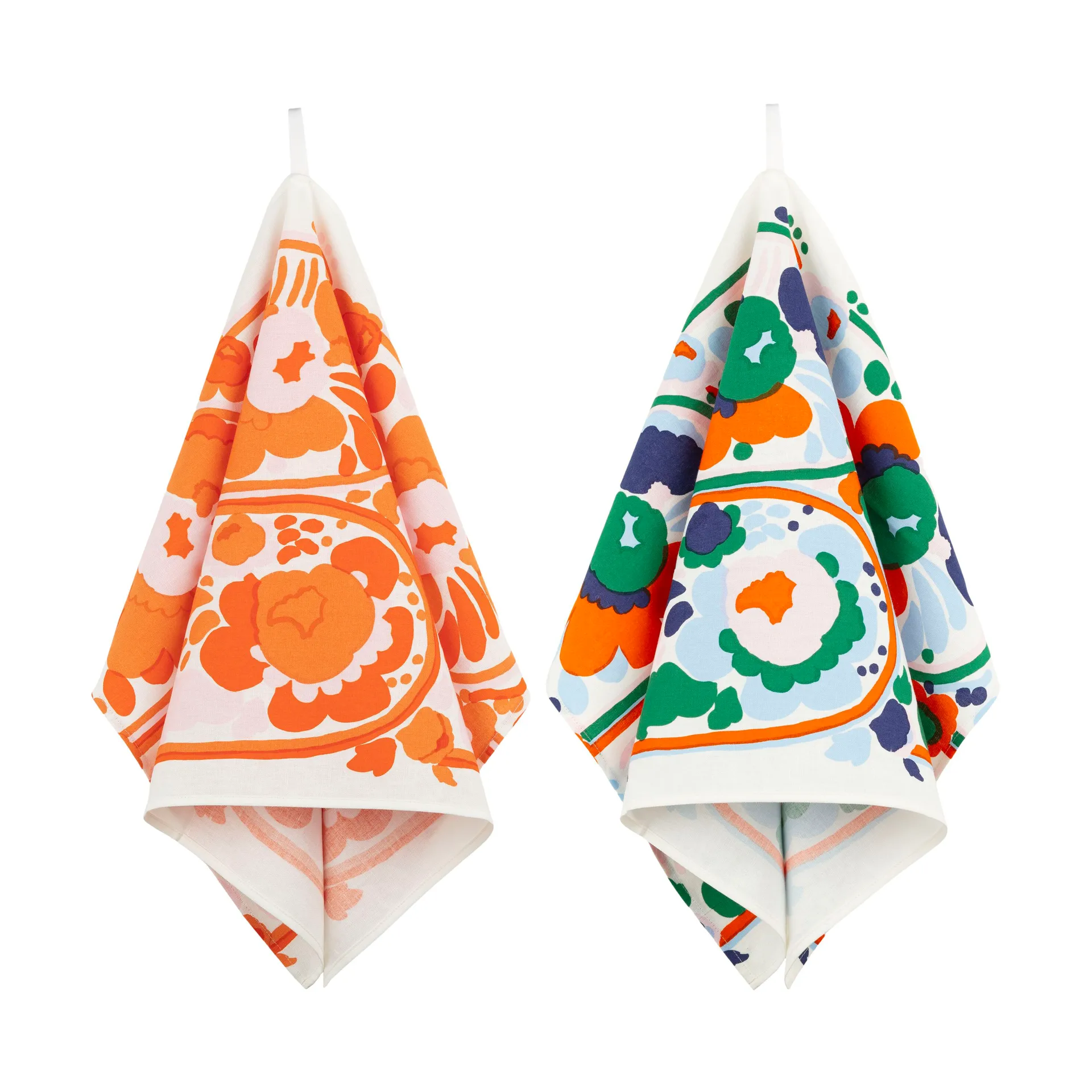 Strofinaccio Karuselli 43x70 cm 2 pezzi, Bianco-Arancio-blu-smeraldo Marimekko