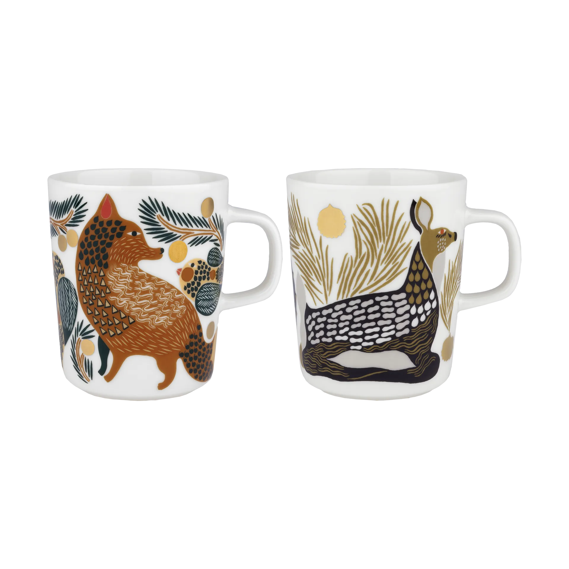 Tazza Oiva Ketunmarja & Peura da 25 cl, 2 pezzi, White-coal-mud-light grey Marimekko