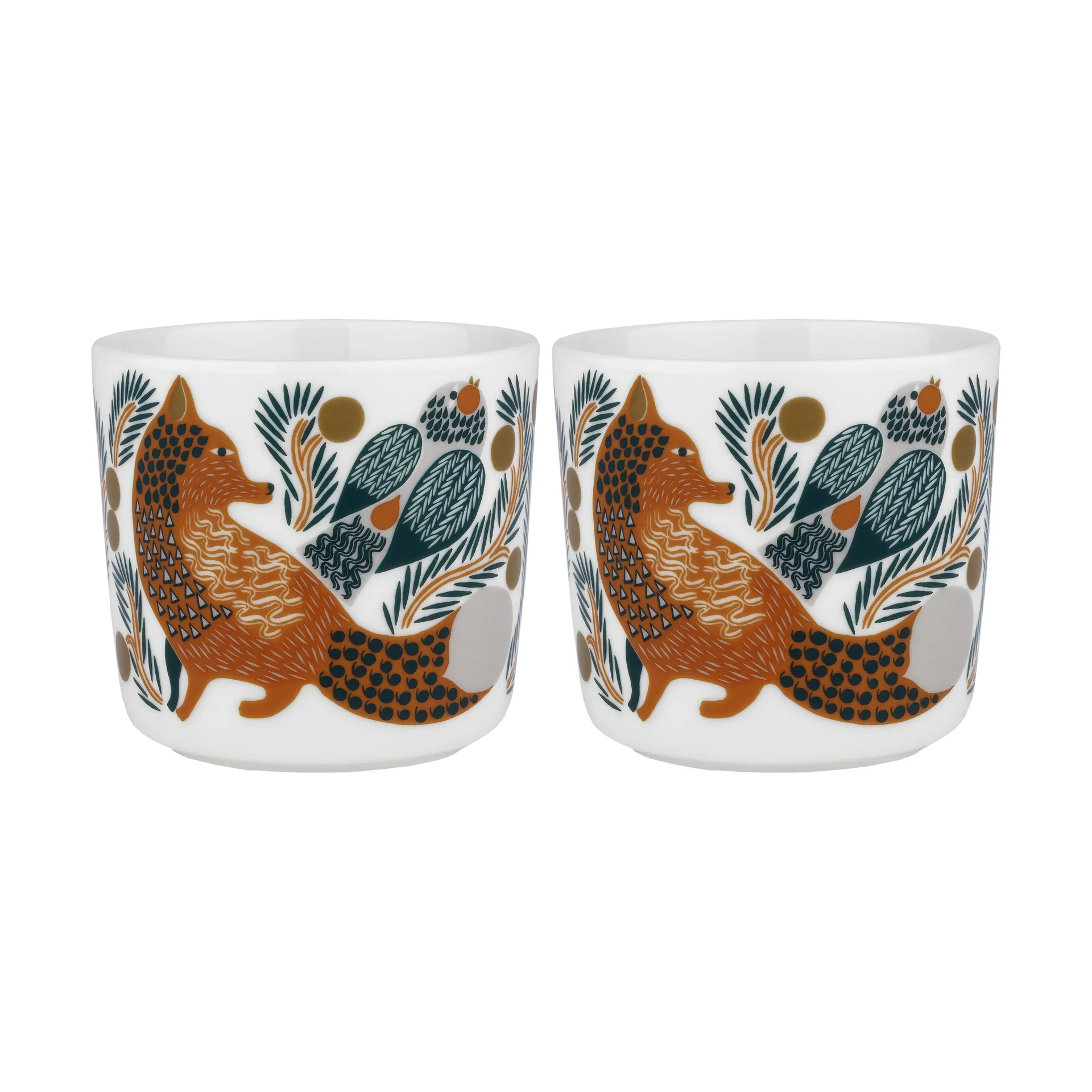 Tazza Oiva Ketunmarja senza manico 20 cl confezione da 2, White-brown-dark green Marimekko