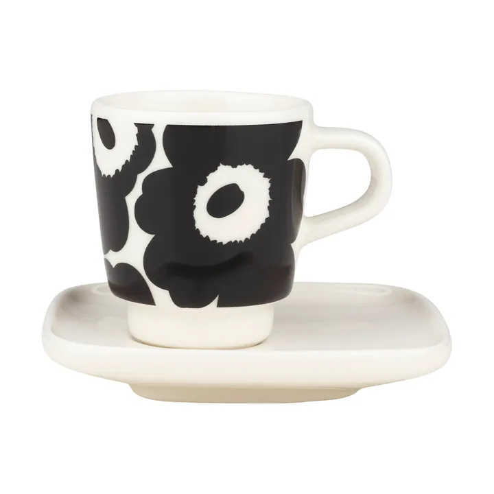 Tazzina espresso Unikko con piattino 2 pezzi - Black-white - Marimekko