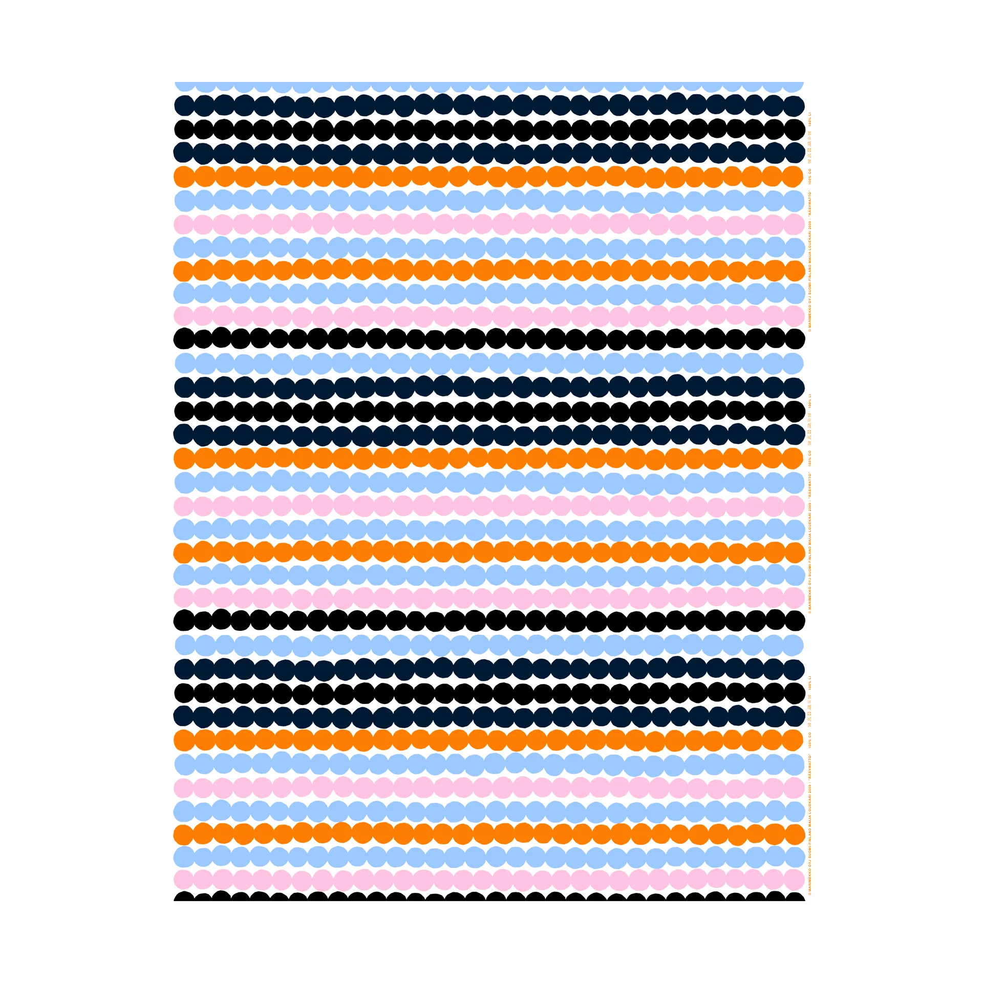 Tela cerata Räsymatto, Bianco-rosa-azzurro-nero Marimekko