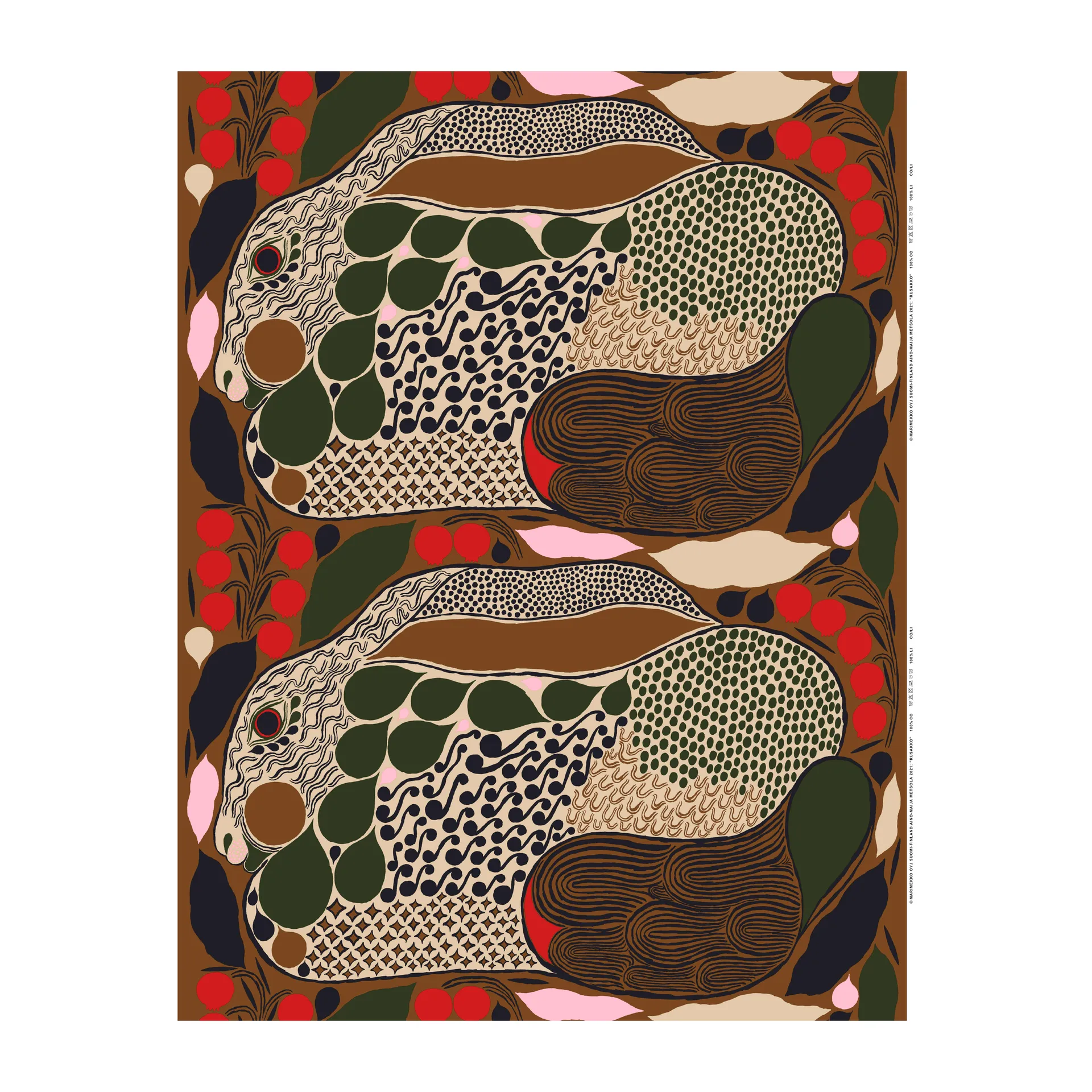 Tessuto cotone Rusakko, marrone-blu scuro-rosso Marimekko