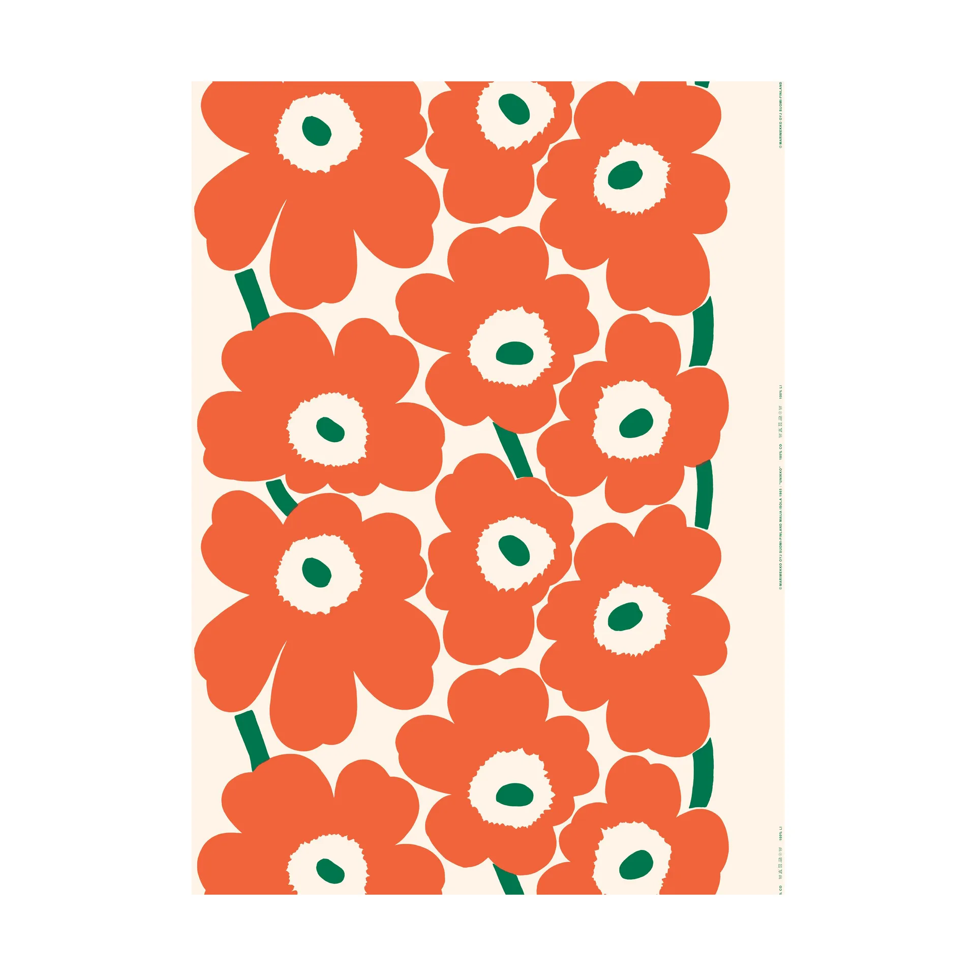 Tessuto da esterno Unikko, Avorio-arancione-verde Marimekko