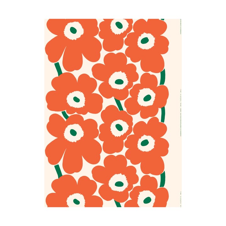 Tessuto da esterno Unikko - Avorio-arancione-verde - Marimekko