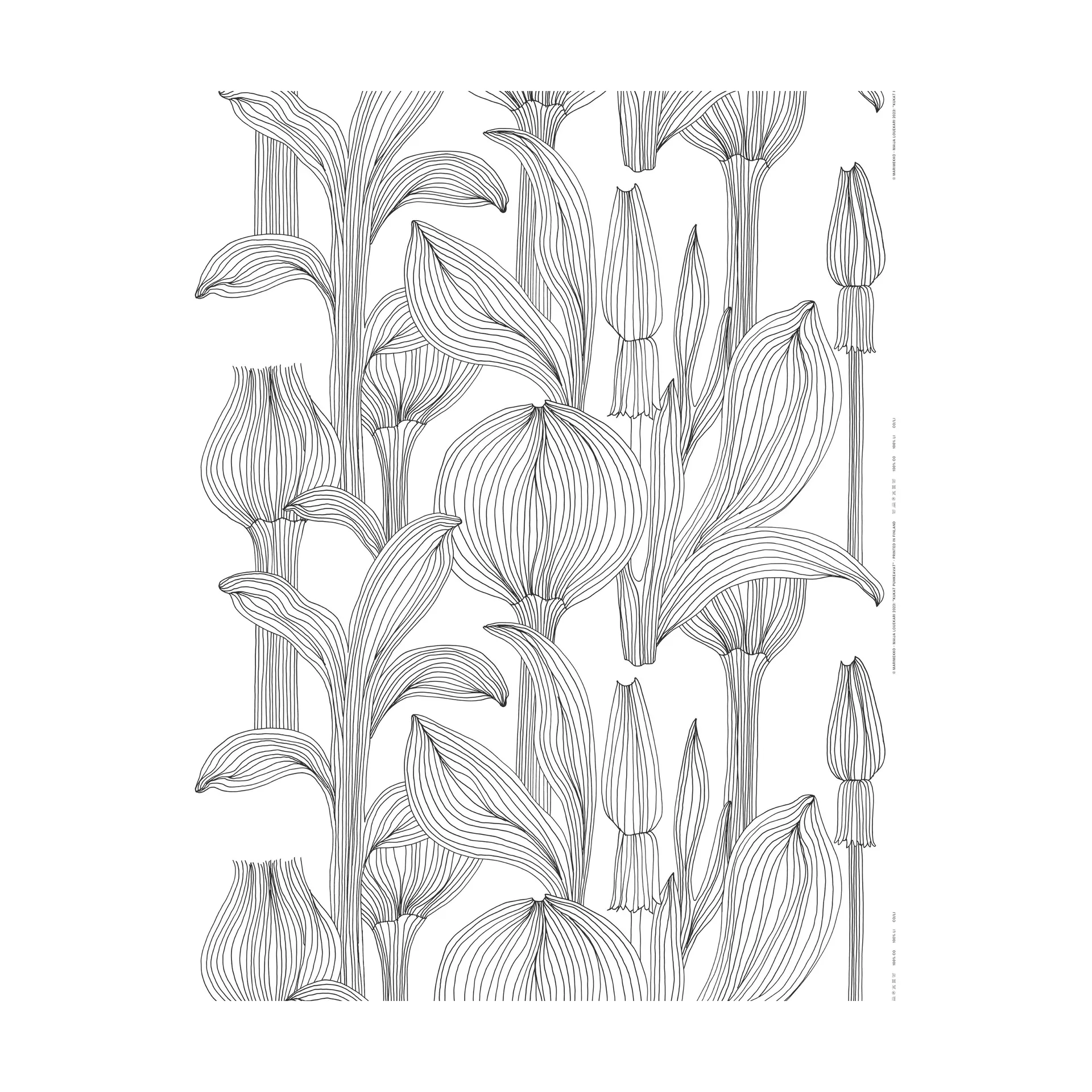 Tessuto di cotone Kukat Puhkeavat, Bianco-nero Marimekko