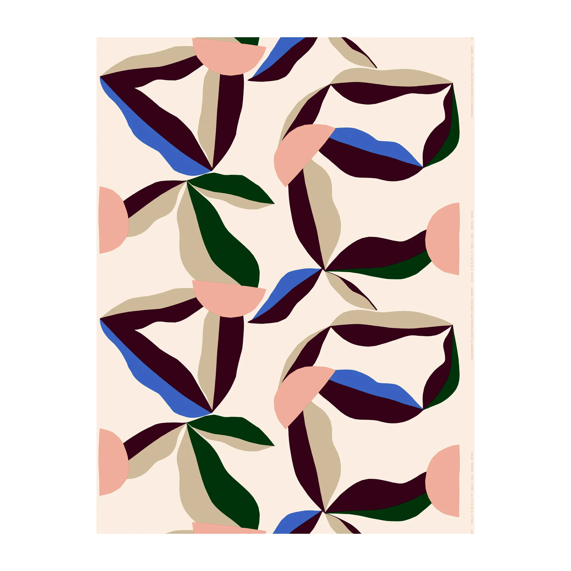 Tessuto di cotone non sbiancato Berry, Cotton-red-dazzling blue Marimekko