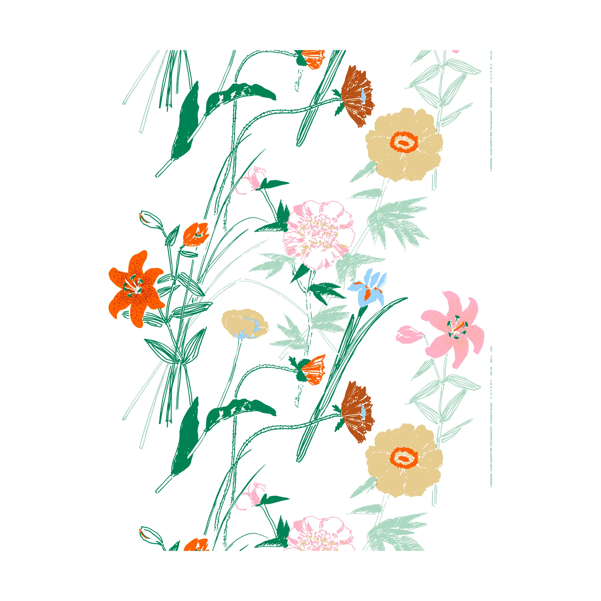 Tessuto in cotone Puutarhakutsut , Bianco-Verde-Arancio Marimekko