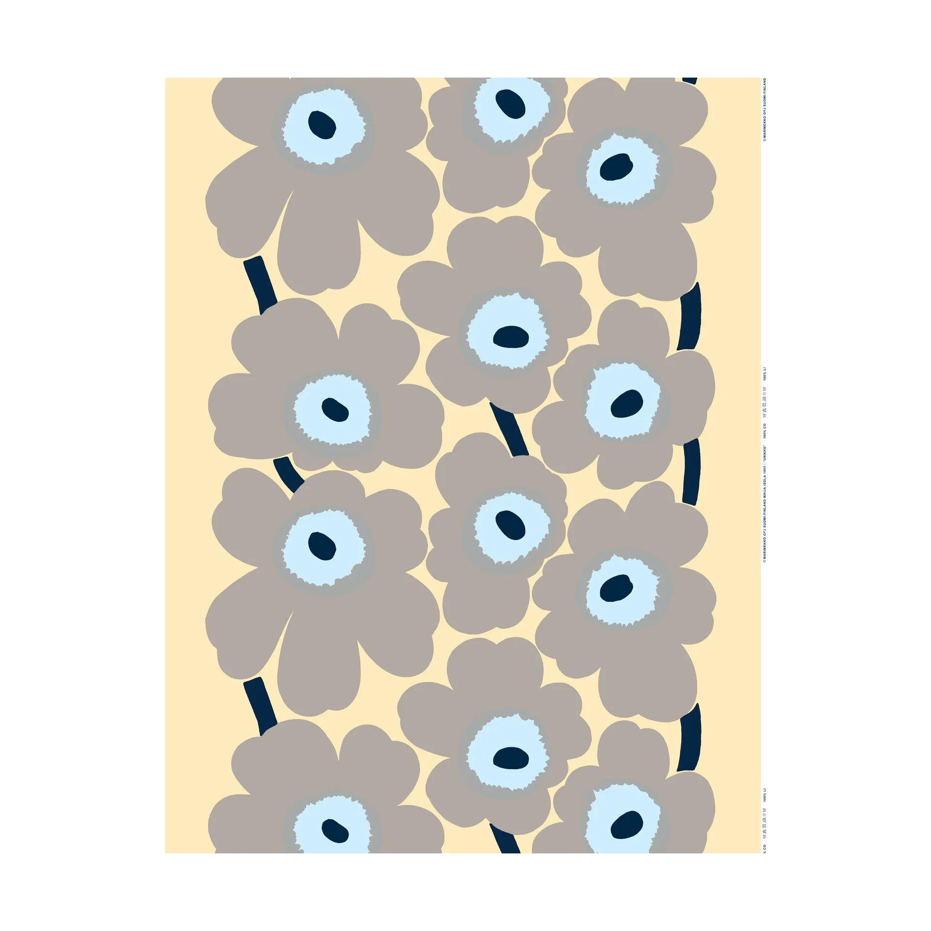 Tessuto in lino Unikko, Sand-grey-pale blue Marimekko