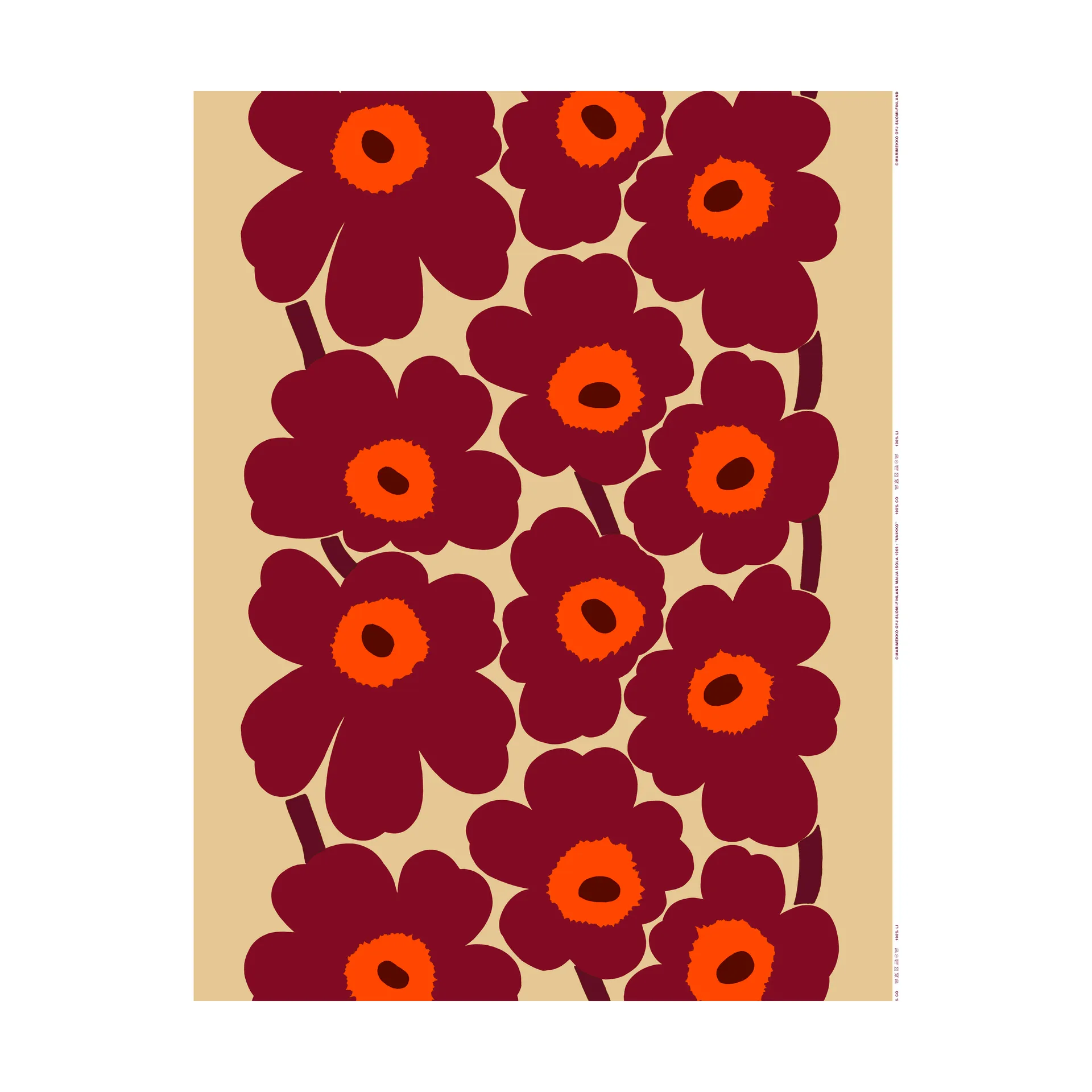 Tessuto in lino Unikko, Vaniglia-wine red-red Marimekko