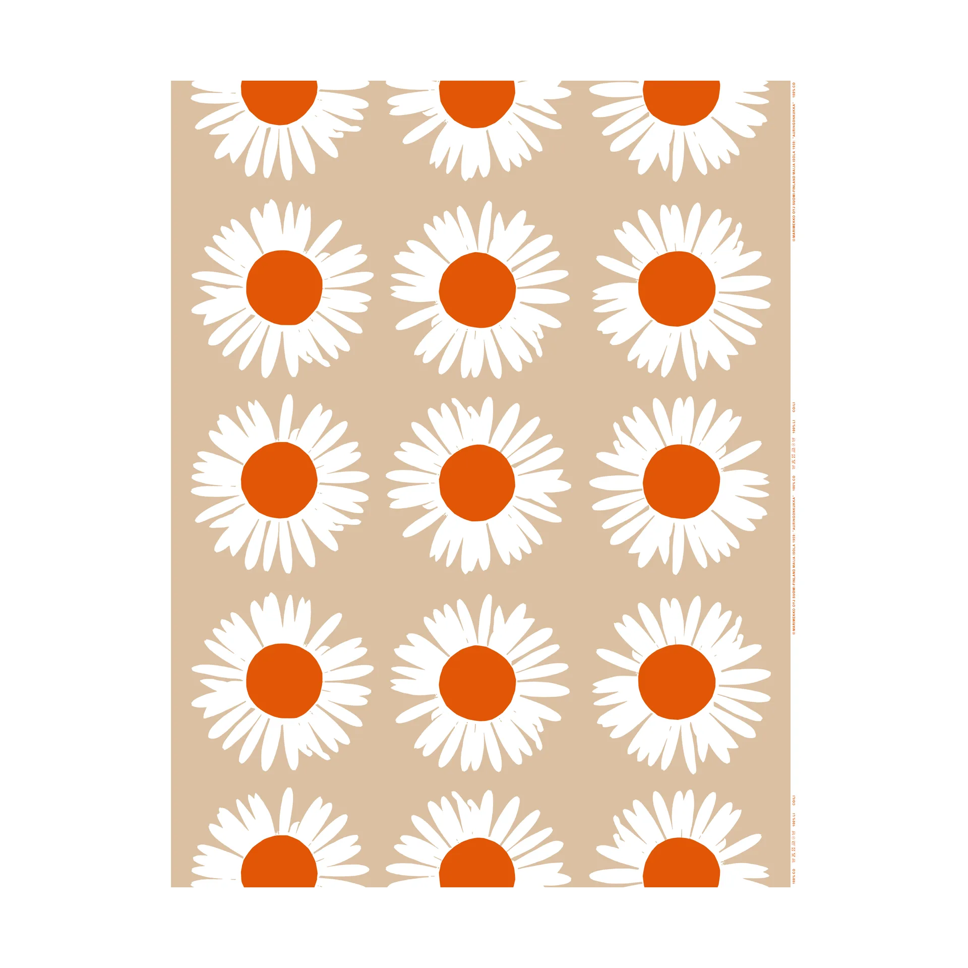 Tessuto per uso esterno Auringonkukka , Beige-Off white-rosso pomodoro Marimekko
