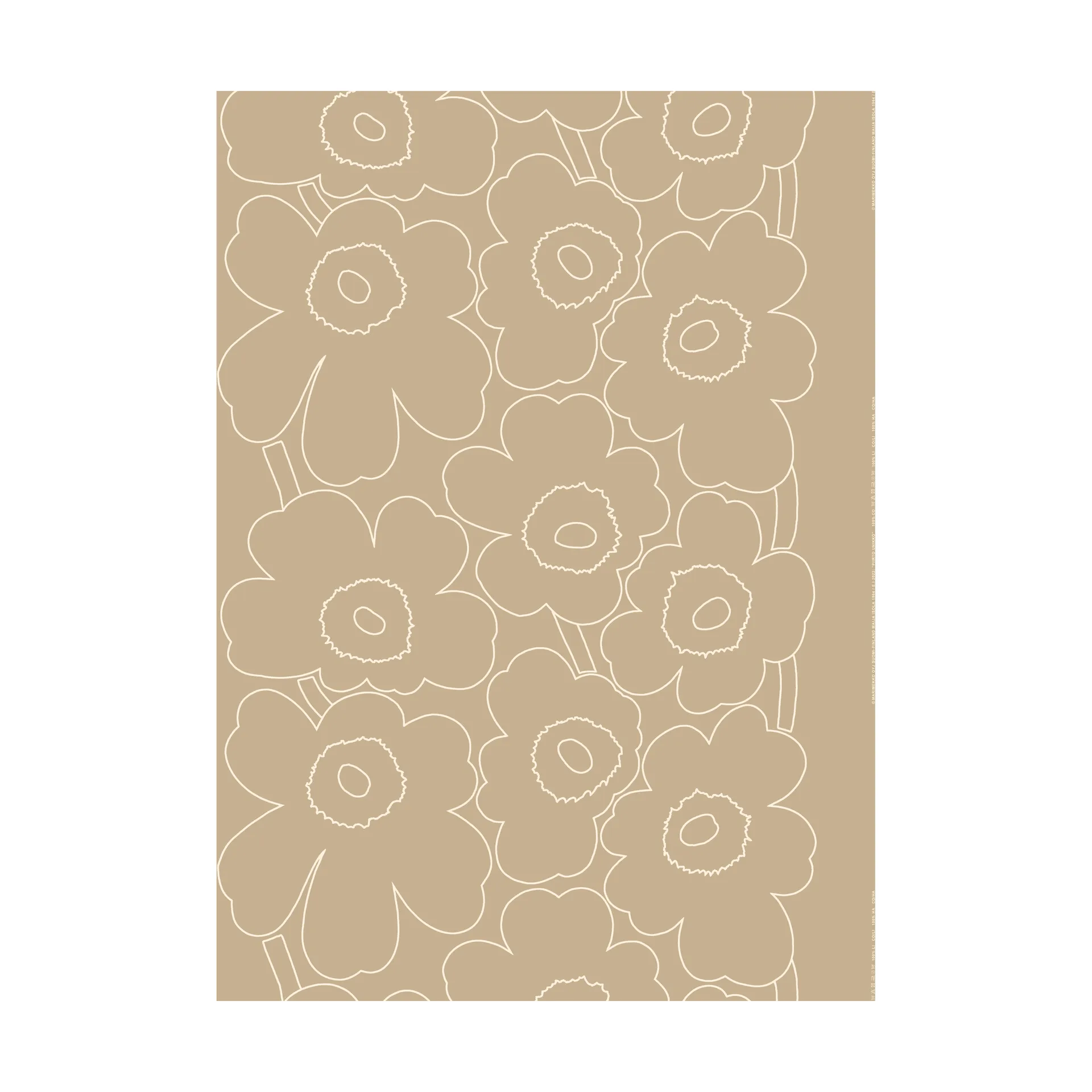 Tessuto Piirto Unikko in lino grezzo, Linen-white Marimekko