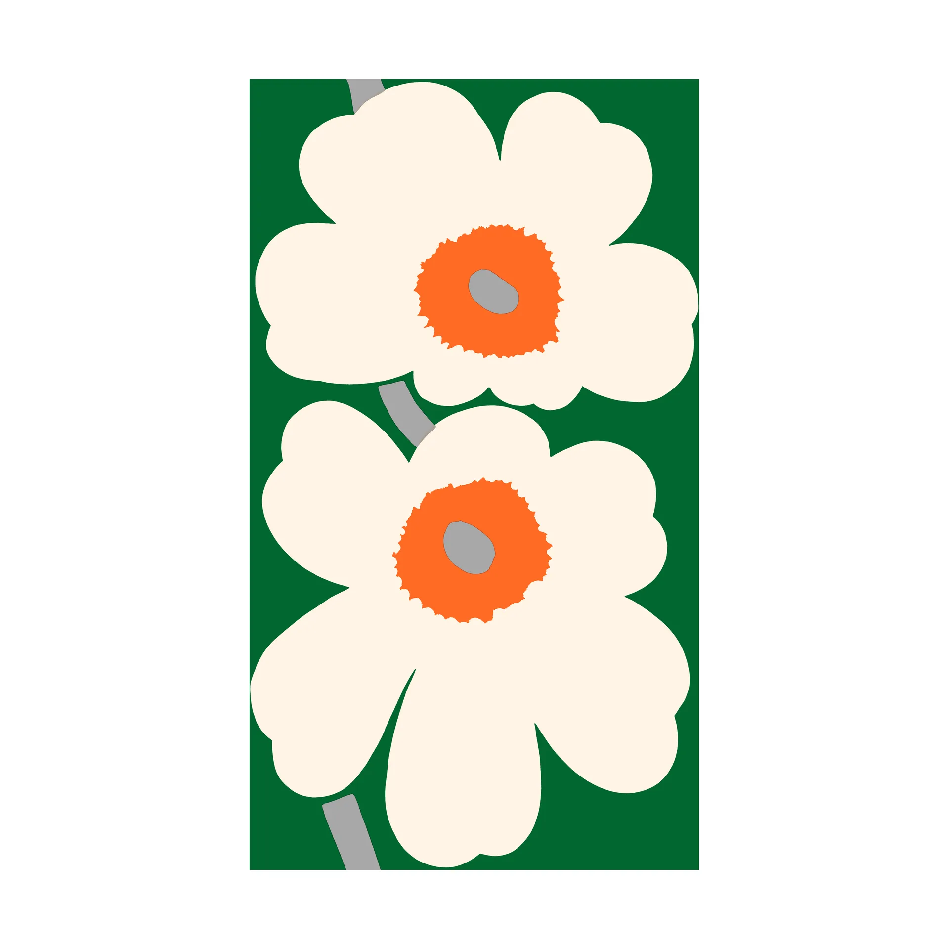 Tessuto Unikko 60° anniversario in raso di cotone, Green-off white-orange Marimekko