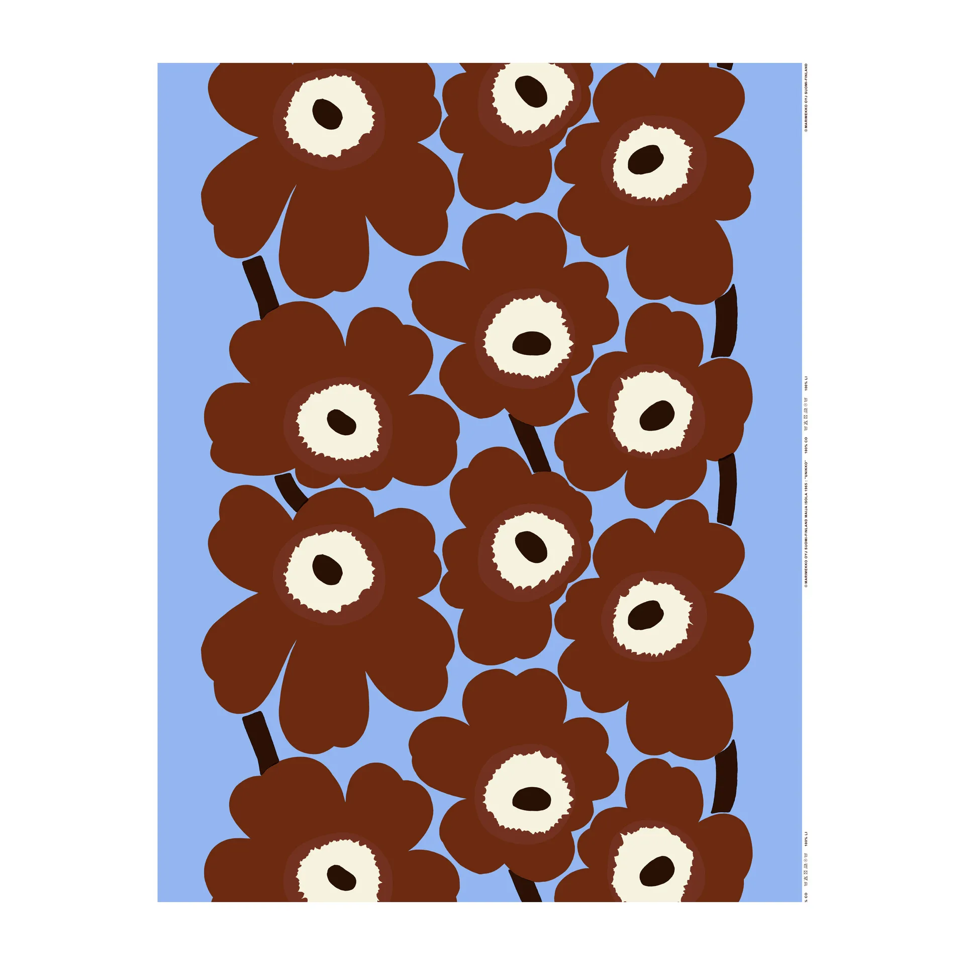 Tessuto Unikko, Azzurro-marrone-bianco naturale Marimekko
