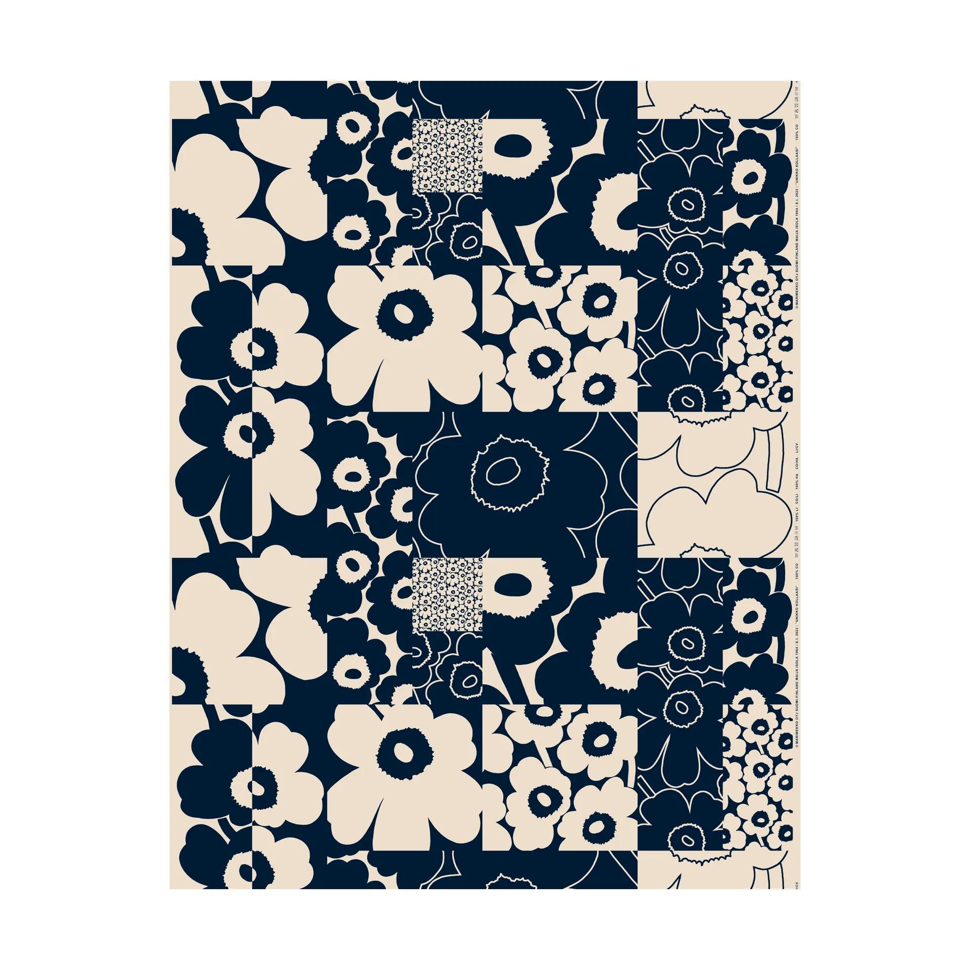 Tessuto Unikko collage cotone-lino, Linen-dark navy Marimekko