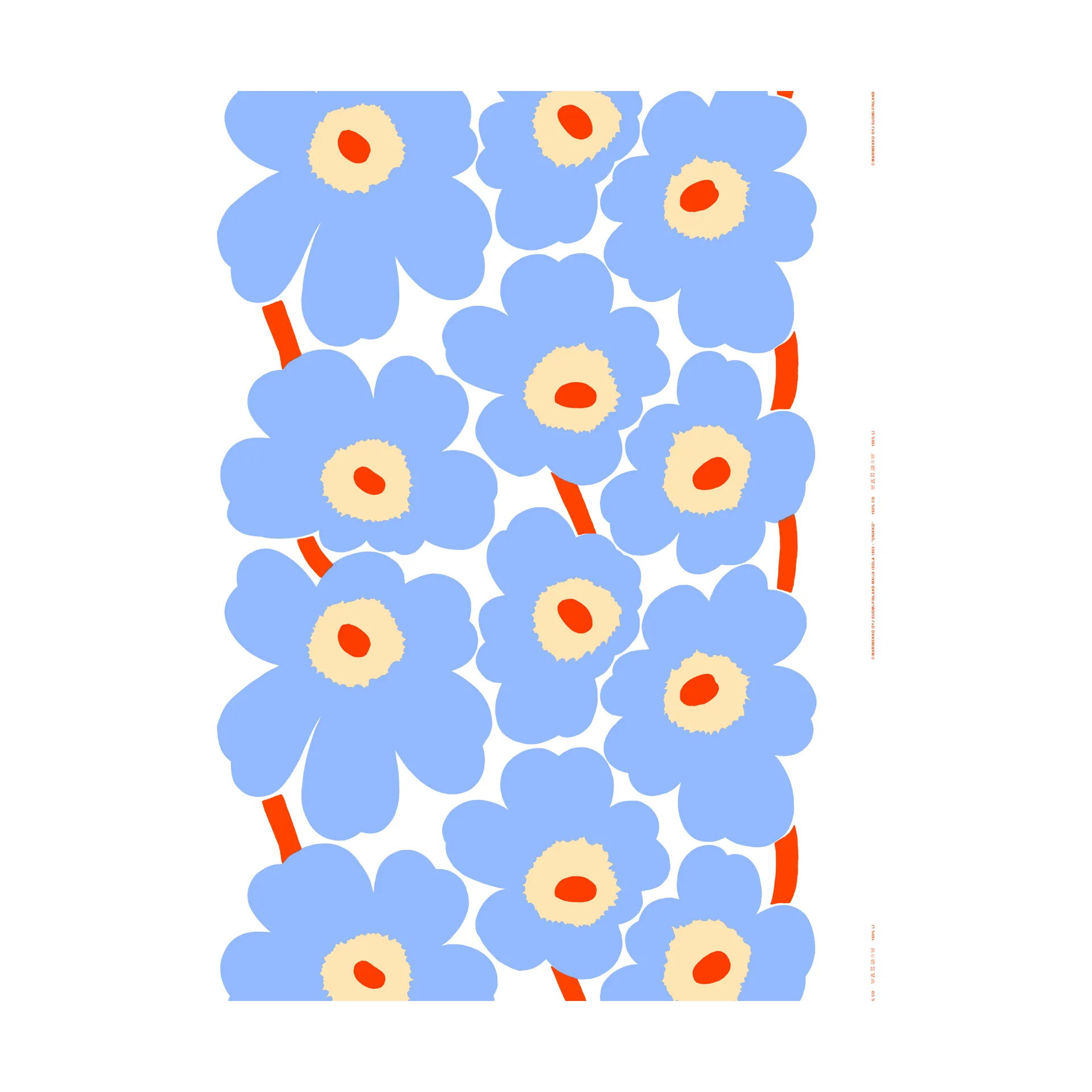 Tessuto Unikko, Natural white-light blue-orange Marimekko