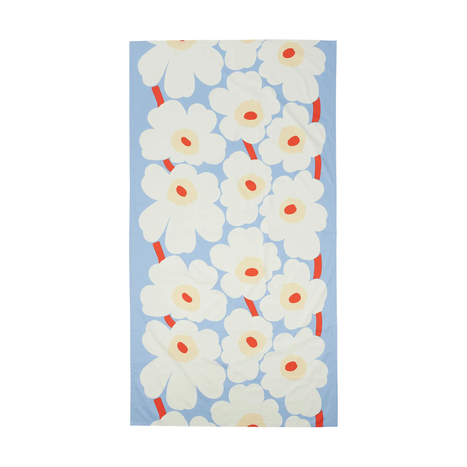 Tovaglia Unikko, Light blue-off white-melon-orange red, 135x250 cm Marimekko