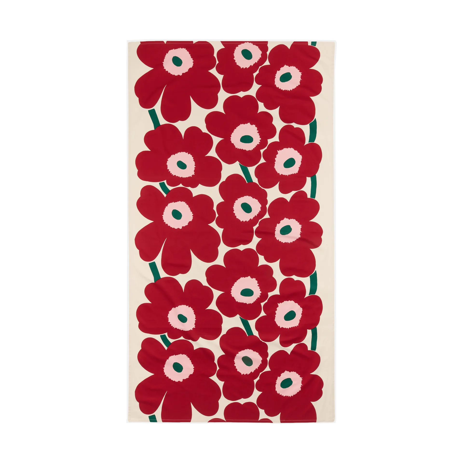 Tovaglia Unikko, Off white-cranberry-rose, 135x250 cm Marimekko