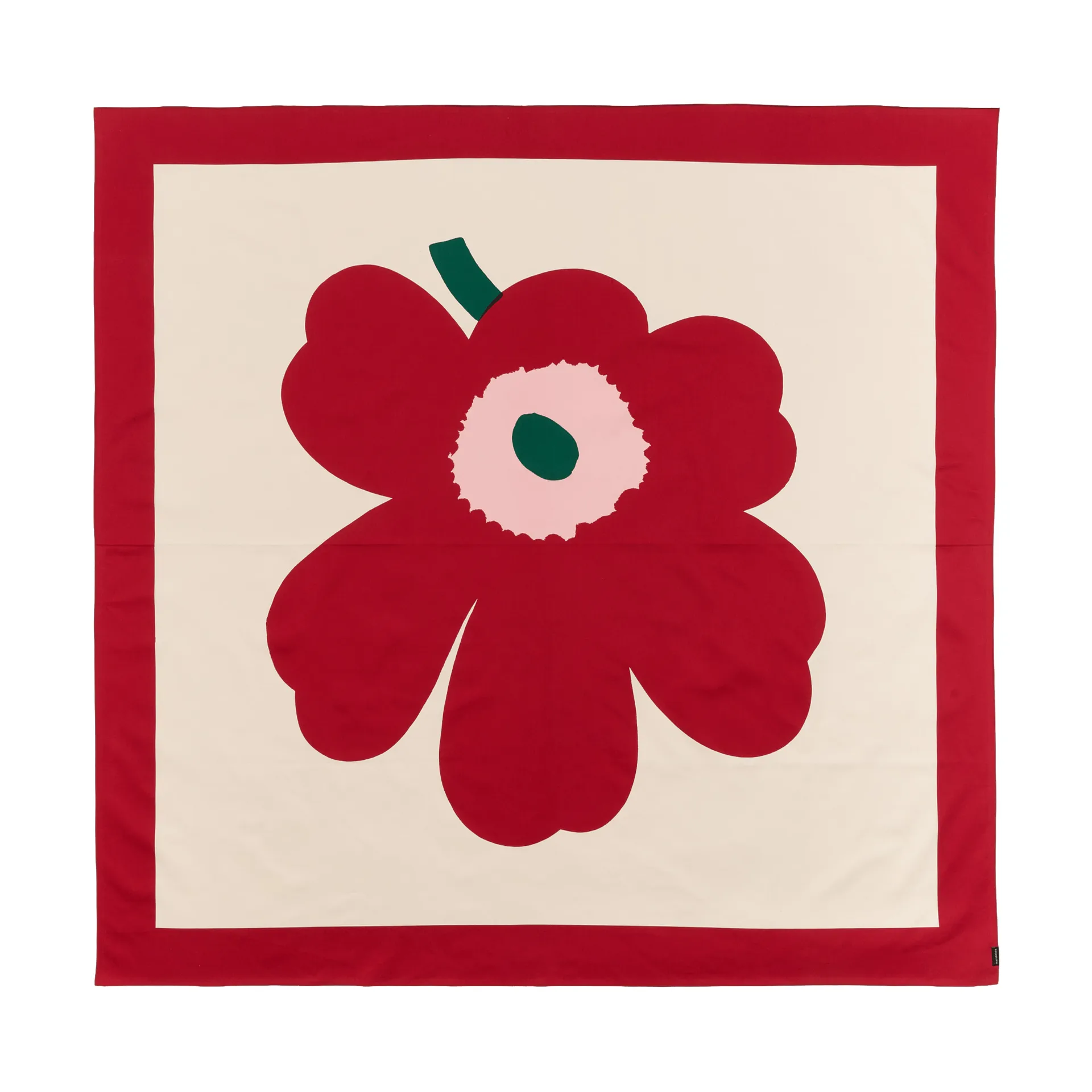 Tovaglia Unikko, Off white-cranberry-rose, 140x140 cm Marimekko