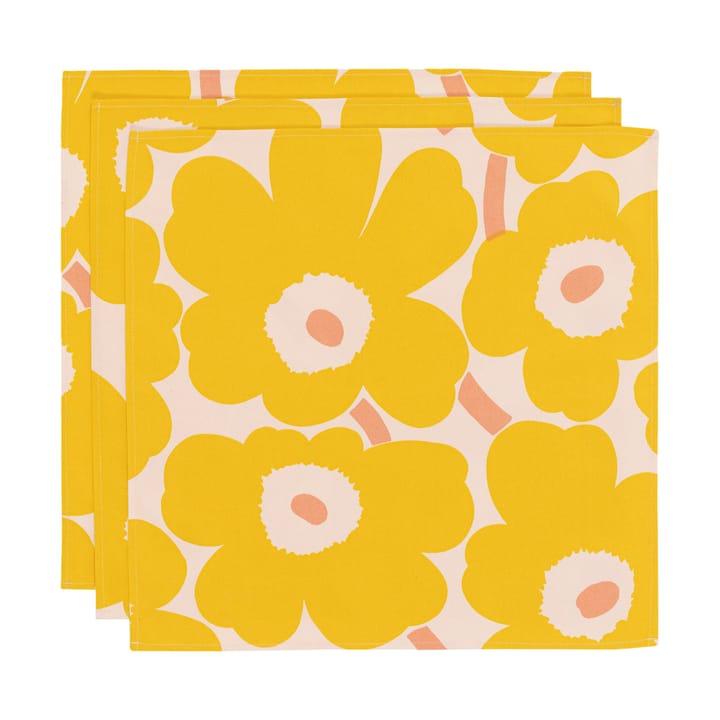 Tovagliolo di stoffa Pieni Unikko 43x43 cm confezione da 3 - Cotton-yellow-pink - Marimekko