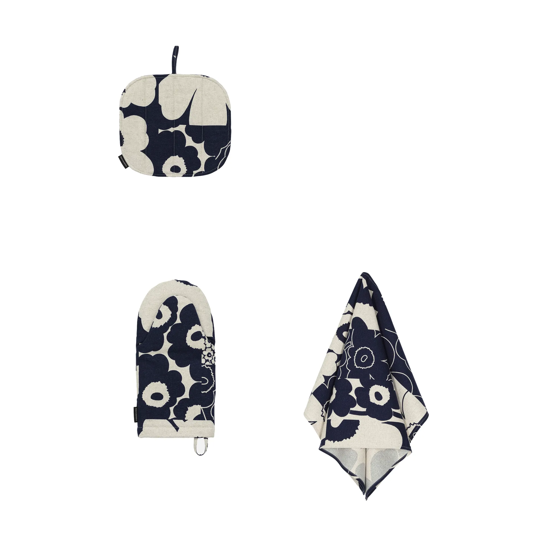 Unikko collage tessuti da cucina 3 pezzi, Linen-dark blue Marimekko