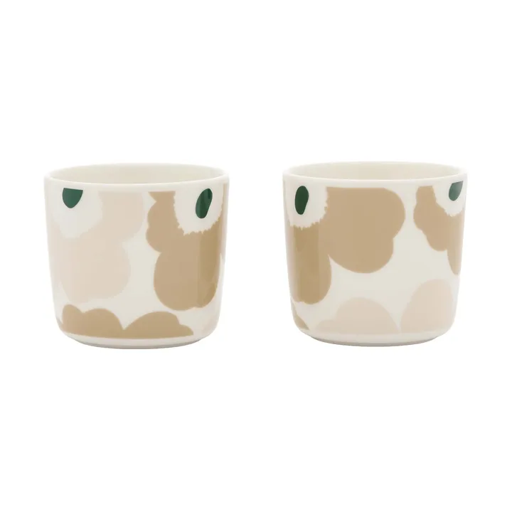 Unikko tazza senza manico, 2 pezzi - White-light sand-beige-dark green, 20 cl - Marimekko