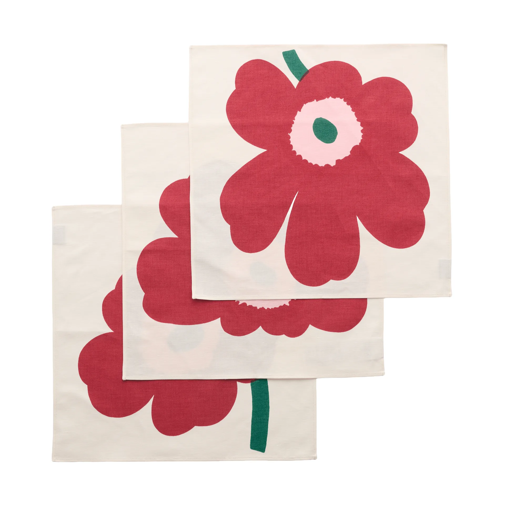 Unikko tovagliolo in tessuto, Off white-cranberry-rose, 45x45 cm, 3-pack Marimekko