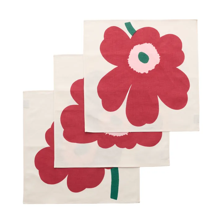 Unikko tovagliolo in tessuto - Off white-cranberry-rose, 45x45 cm, 3-pack - Marimekko