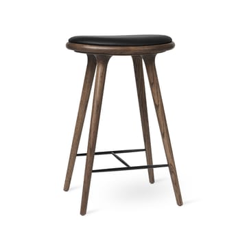 Sgabello da bar alto High, 74 cm - cuoio nero, base in rovere tinto scuro - Mater