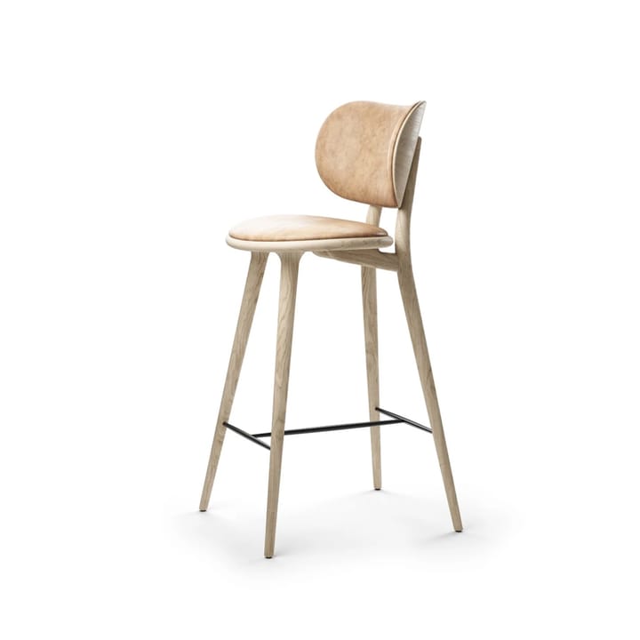 Sgabello da bar alto Mater High Stool Backrest - Cuoio colore naturale, base in rovere laccato opaco - Mater