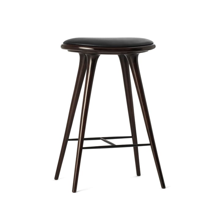 Sgabello da bar basso High, 69 cm - cuoio nero, base in faggio tinto marrone - Mater