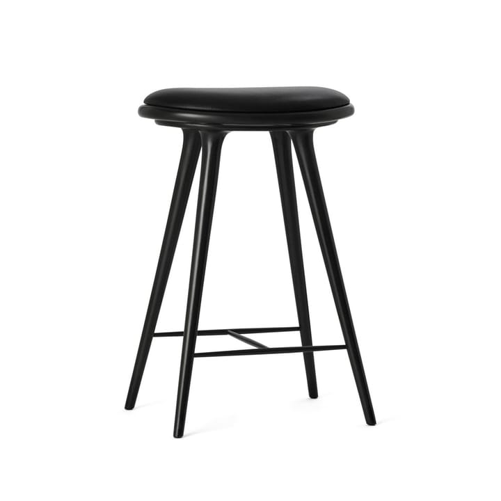 Sgabello da bar basso High, 69 cm - cuoio nero, base in faggio tinto nero - Mater