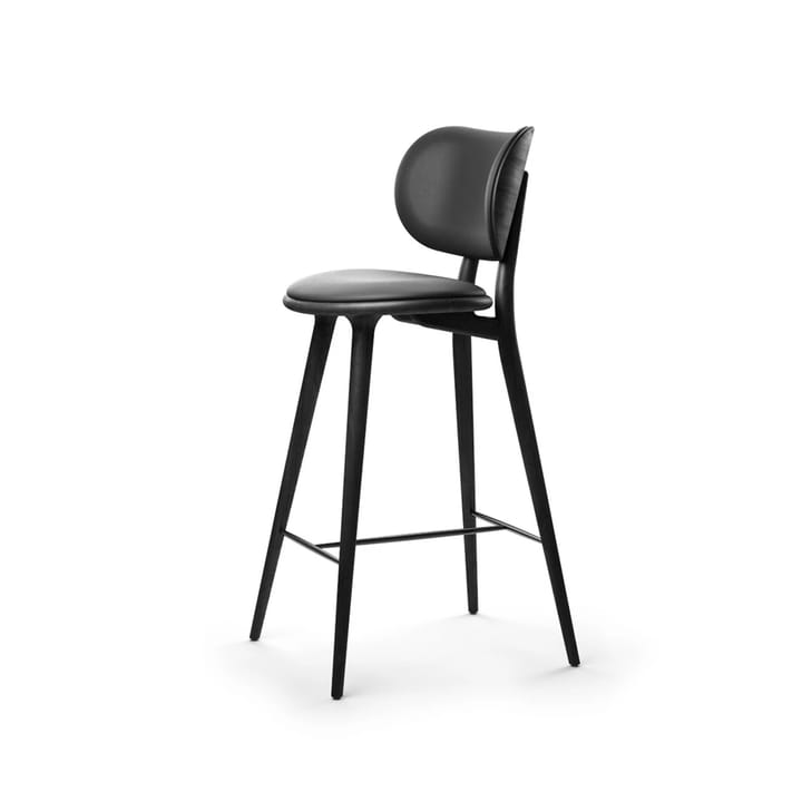 Sgabello da bar basso Mater High Stool Backrest - Cuoio nero, base in faggio tinto nero - Mater