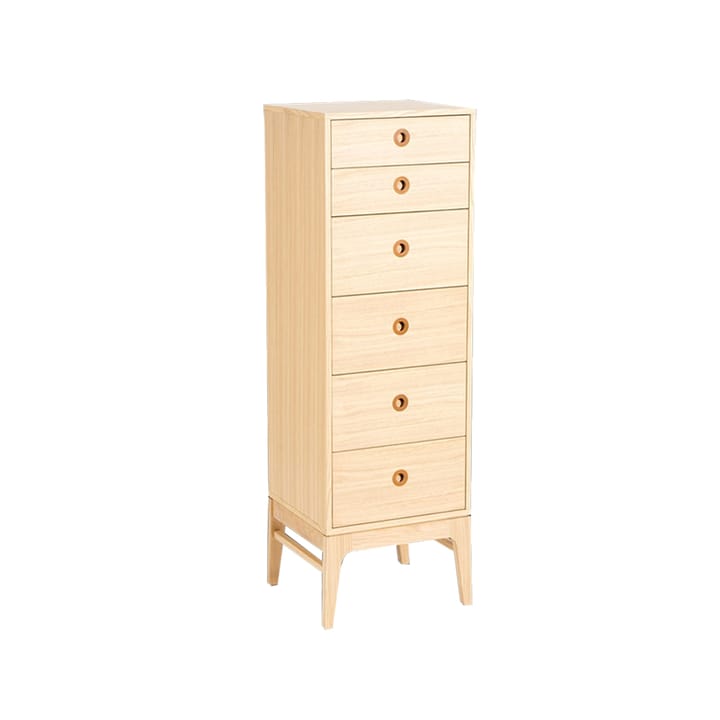 Comò stretto Höllviken  - rovere pigmentato bianco, 6 cassetti - Mavis