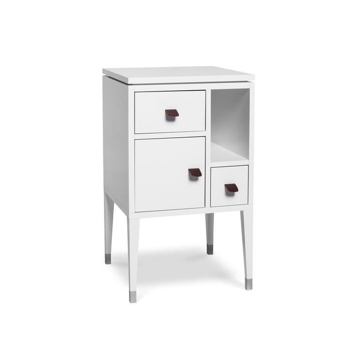 Comodino con gambe alte Abisko  - bianco, manico in pelle di alce marrone cm - Mavis