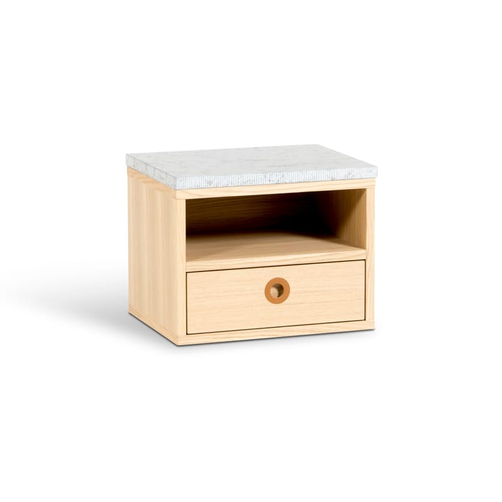 Comodino sospeso a parete Höllviken  - rovere pigmento bianco, top in pietra calcarea, 1 cassetto - Mavis