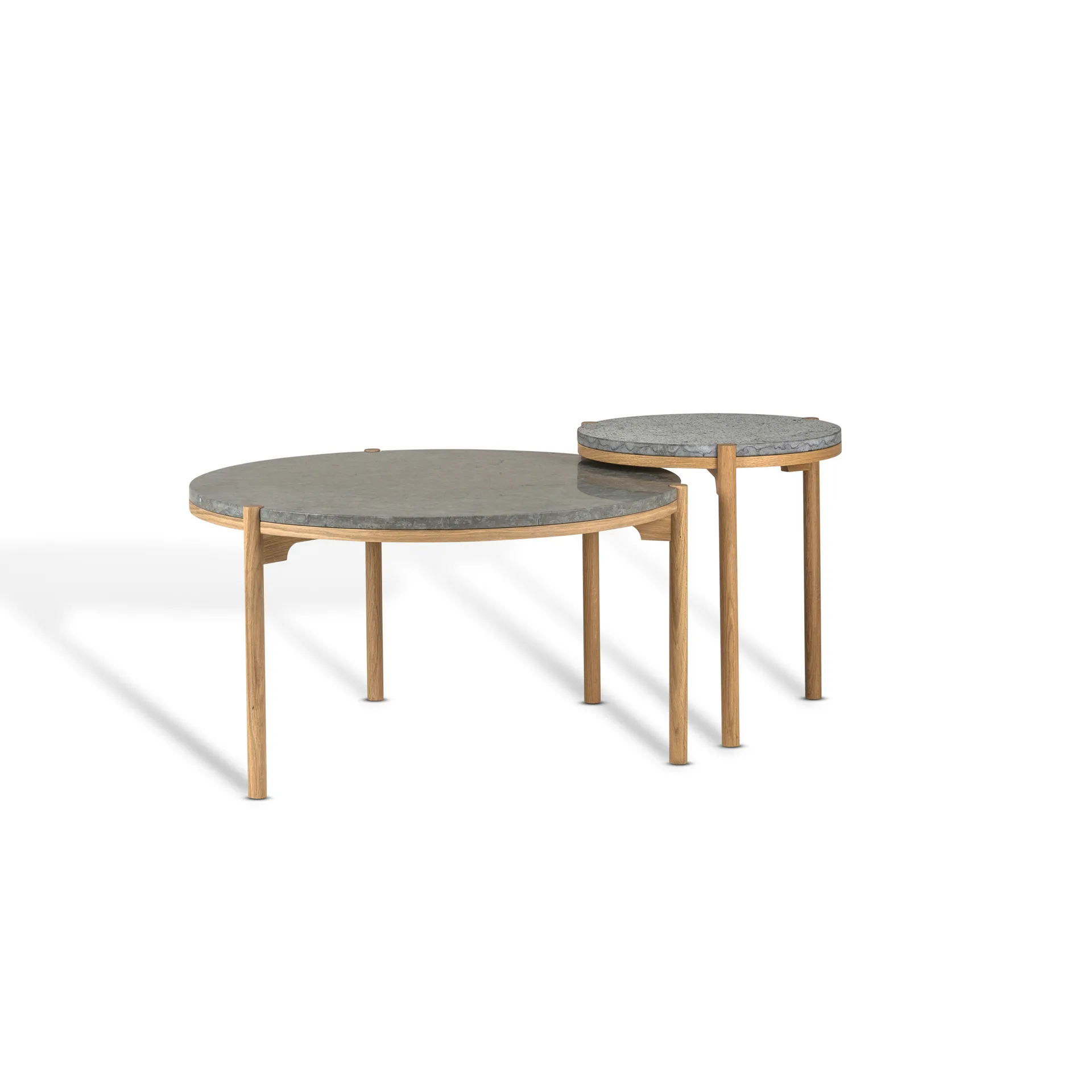 Tavolino Dondo in rovere sbiancato Ø45 cm, Pietra calcarea levigata Mavis