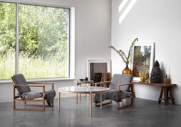 Tavolino Dondo in rovere sbiancato Ø45 cm - Pietra calcarea levigata - Mavis