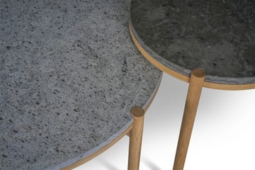Tavolino Dondo in rovere sbiancato Ø45 cm - Pietra calcarea levigata - Mavis