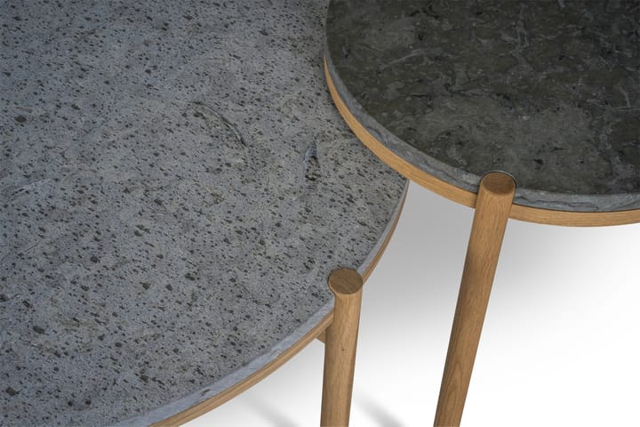 Tavolino Dondo in rovere sbiancato Ø45 cm, Pietra calcarea levigata Mavis