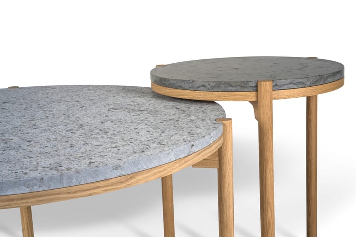 Tavolino Dondo in rovere sbiancato Ø45 cm, Pietra calcarea levigata Mavis