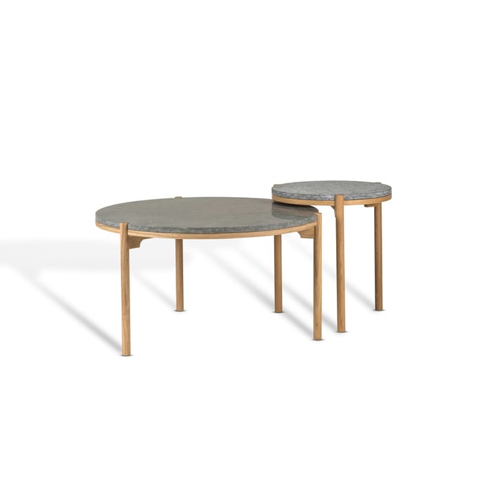 Tavolino Dondo in rovere sbiancato Ø80 cm, Pietra calcarea levigata Mavis
