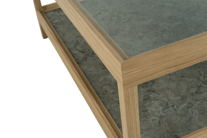 Tavolino Ima 90x90 cm, Rovere opaco verniciato bianco, pietra calcarea Mavis