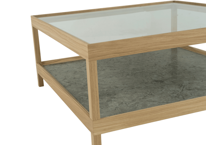 Tavolino Ima 90x90 cm, Rovere opaco verniciato bianco, pietra calcarea Mavis