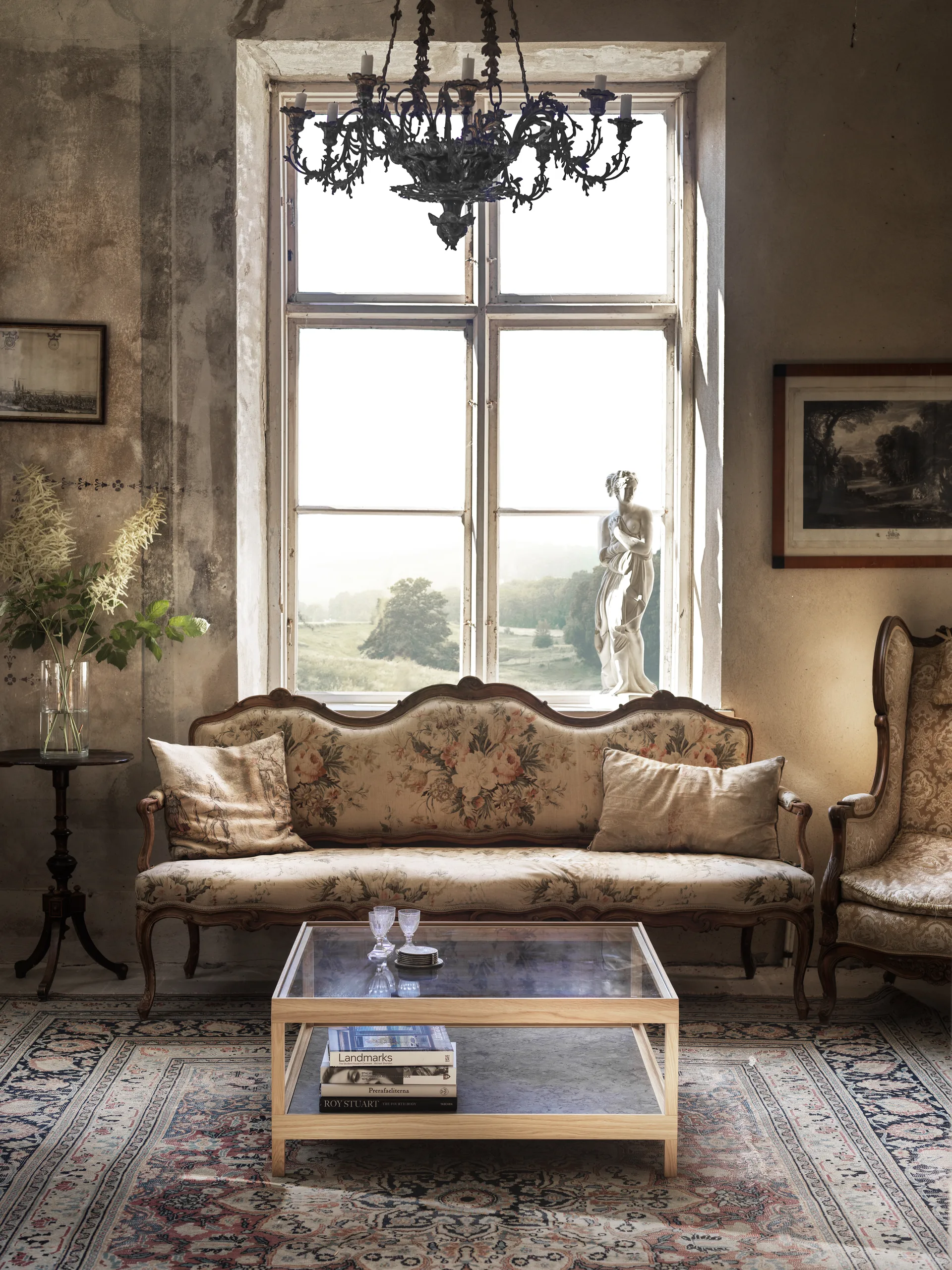 Tavolino Ima 90x90 cm, Rovere opaco verniciato bianco, pietra calcarea Mavis