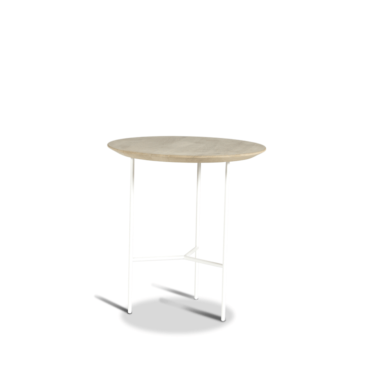 Tavolino laterale Tribeca  - faggio decapato rustico, gambe bianche, ø47 cm - Mavis