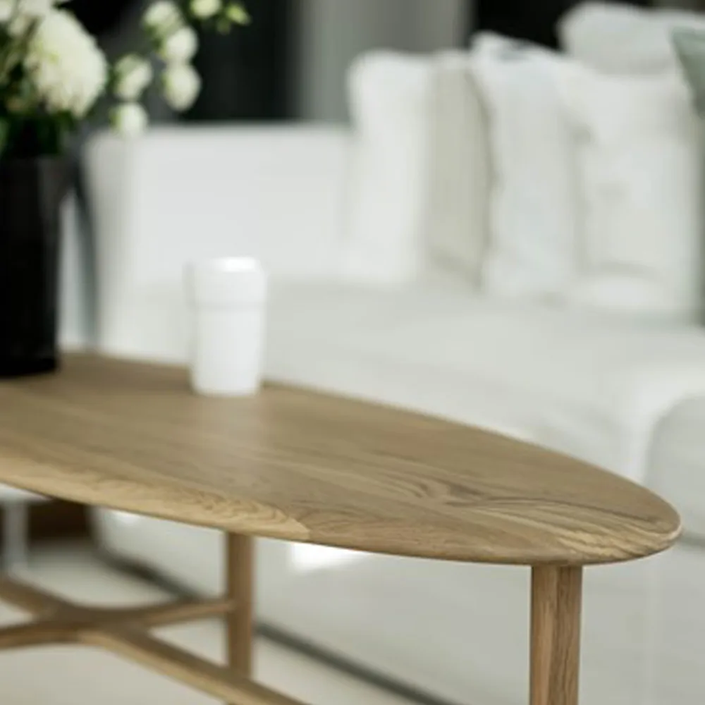 Tavolino ovale Crest, rovere bianco pigmentato vernice trasparente, ovale Mavis