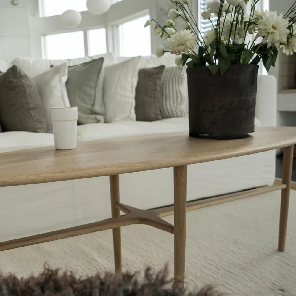 Tavolino ovale Crest, rovere bianco pigmentato vernice trasparente, ovale Mavis