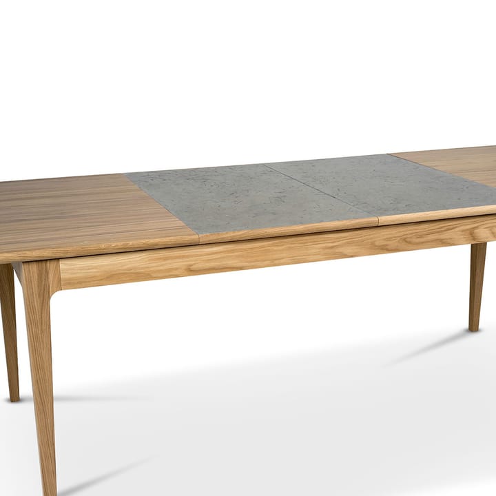 Tavolo Höllviken, rovere verniciato opaco bianco, 2 allunghe, pietra calcarea da 50 cm Mavis